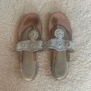 Jack Rogers Jacks Flat Sandal in Shiny Silver & Gold